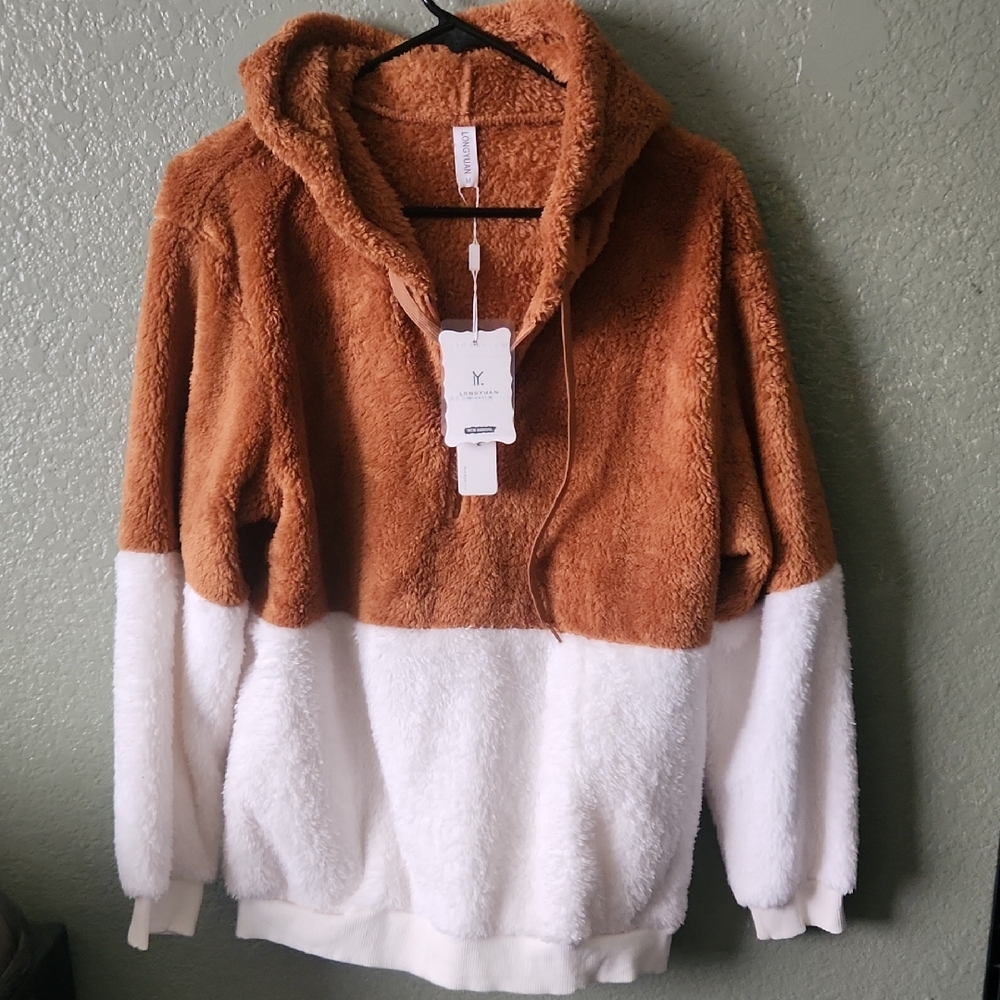 Brown and White Fleece Hoodie